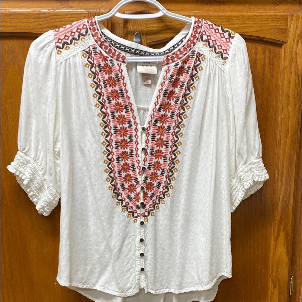 Knox Rose Blouse with Bib Collar and Ruched Sleeves